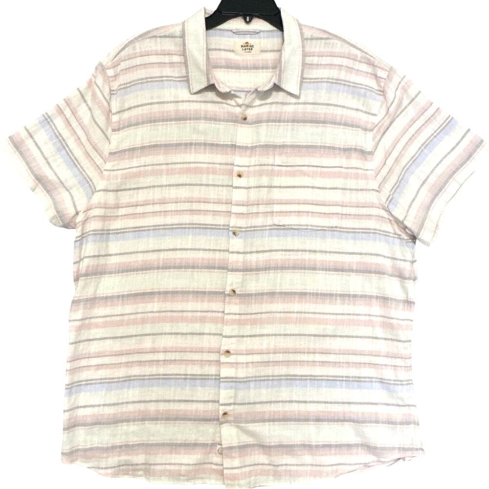 Marine Layer Stretch Selvage Shirt Men's XXL Pink Blue Stripe Button Down Short